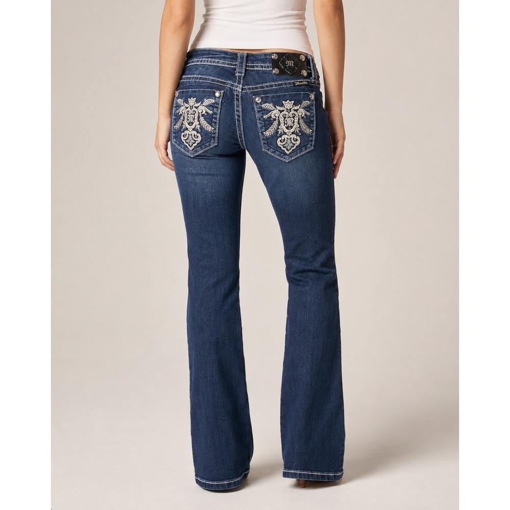 Miss Me Jeans Womens 28 Bootcut Low Rise Bling Rhinestone Embroidered Denim